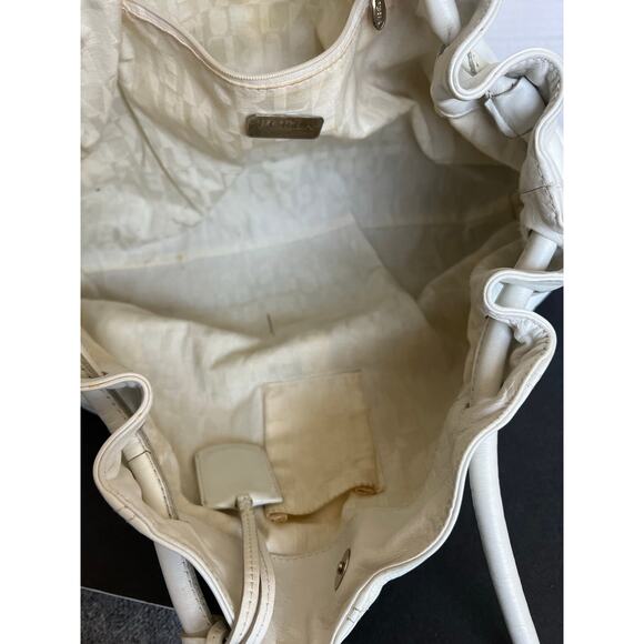 FURLA Ruched White X-Large Leather Shoulder Bag Purse Tote - Picture 7 of 15